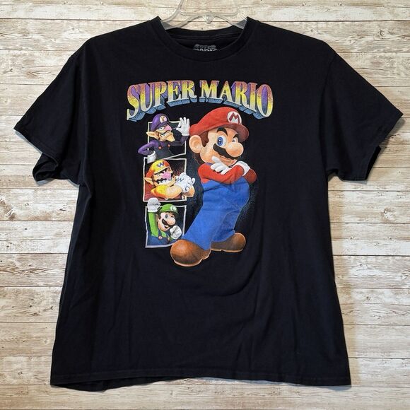 Super Mario Bros Nintendo Black T shirt Mens L Graphic Tee Waluigi Wario Luigi - Picture 1 of 7